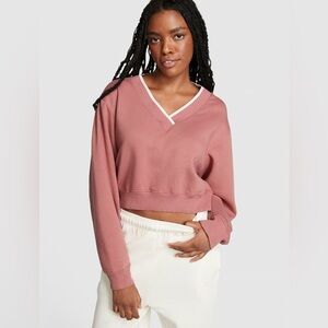NWT PINK Premium Fleece V-Neck Pullover in Soft Begonia Pink Size Large